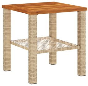 Mesa de jardim 40x40x42 cm vime PE e madeira de acácia bege