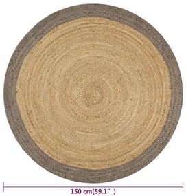 Tapete artesanal em juta com rebordo cinzento 150 cm