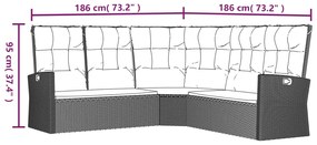 2 pcs conjunto lounge de jardim c/ almofadões vime PE preto