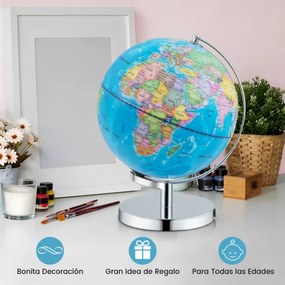 Globo terrestre 3 em 1 iluminado de 23 cm com 88 constelações, suporte metálico e mapa inglês para casa, escola e escritório Azul