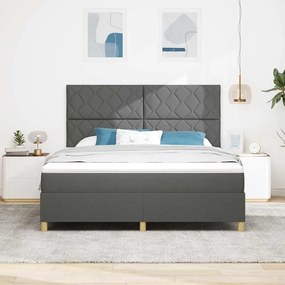 Cama com Molas com Colchão &amp; LED Cinza Escuro 180x200 cm Tecido