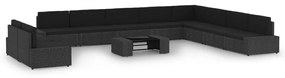 11 pcs conjunto lounge de jardim c/ almofadões vime PE preto