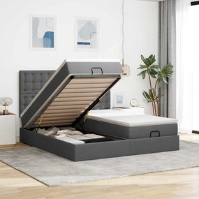 vidaXL Estrutura de cama otomana com colchões tecido cinzento escuro
