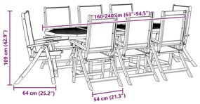 9 pcs conjunto de jantar para jardim acácia maciça e textilene