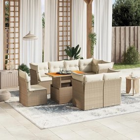 9 pcs conjunto de sofás p/ jardim com almofadões vime PE bege