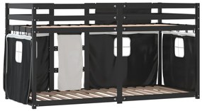 Beliche com cortinas 90x200 cm pinho maciço branco e preto
