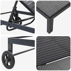 Espreguiçadeiras 2 pcs com Rodas e Mesa em Rattan Preto