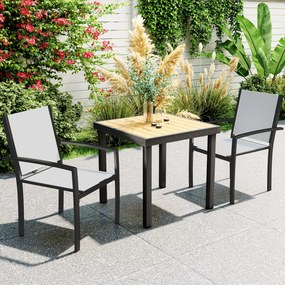 Conjunto de 2 cadeiras de jardim empilháveis para exterior com braços (MESA NÃO INCLUIDA), estrutura em aço 60 x 65 x 85 cm cinza claro