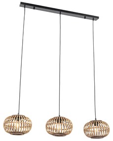 Candeeiro de suspensão oriental bambu 3-luzes oblongo - Amira Oriental