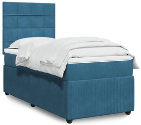 Cama com molas/colchão 80x200 cm veludo azul-escuro