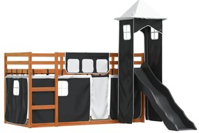 Beliche com escorrega e cortinas 90x190 cm branco e preto