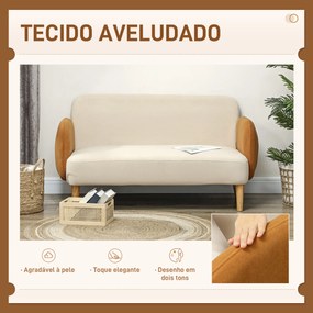 Sofá de 2 Lugares Estofado em Veludo Sofá de Sala de Estar com Apoio para os Braços e Pés de Madeira Sofá Pequeno 130x74x76 cm Bege e Ocre