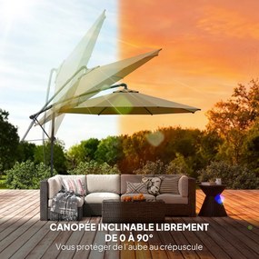 Guarda-sol redondo com haste lateral de 3 m, guarda-sol de jardim inclinável com capa de proteção, poliéster com proteção UV UPF50+, cor cáqui