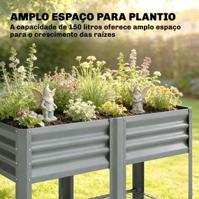 Floreira  Elevada com Prateleira Inferior, Mesa de Cultivo em Metal Galvanizado com Forro 120x55x80 cm Cinzento Prateado
