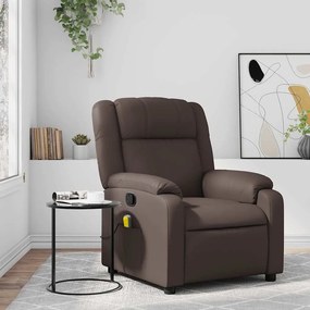 Poltrona de massagens reclinável couro artificial castanho