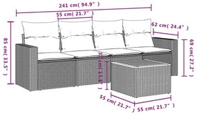 5 pcs conjunto sofás de jardim com almofadões vime PE preto