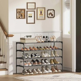 Sapateira, Estante para sapatos com 4 níveis, que poupa espaço 29,7 x 91,8 x 70,5 cm (P x L x A), para o corredor e a entrada Preto