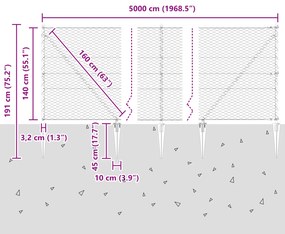 Cerca Hexagonal vidaXL Cinza 1.4x50 m Aço