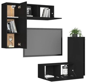 4 pcs conjunto de móveis de TV derivados de madeira preto
