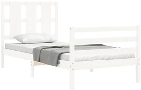 Estrutura de cama com cabeceira 100x200cm madeira maciça branco
