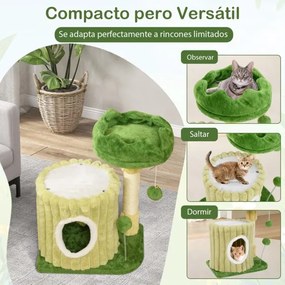 Arranhador para gatos moderno e compacto para gatos pequenos com arranhador de sisal Bola suspensa Verde