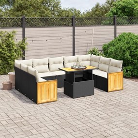 10 pcs conjunto sofás de jardim c/ almofadões vime PE preto