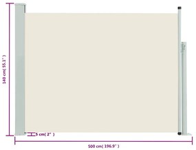Toldo lateral retrátil para pátio 140x500 cm creme