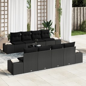 Conjunto de Sofá de Jardim de 7 Peças com Almofadas Preto Rattan Polié