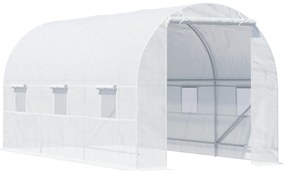 Outsunny Estufa tipo Túnel 450x200x200 cm com Porta Enrolável e 4 Janelas Cobertura de PE 140 g/m² Anti-UV Branco | Aosom Portugal