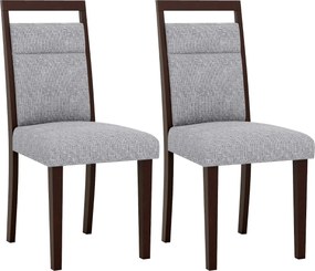 Conjunto de 2 cadeiras de jantar estofadas com assento acolchoado e encosto reclinável Pernas em madeira de borracha Alça Cinza + Castanho