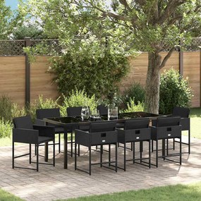 vidaXL Conjunto com 9 cadeiras de jardim com almofadas em rattan preto.