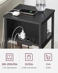 Mesa de apoio com uma tomada eléctrica e 2 portas USB 30 x 34 x 58 cm preta