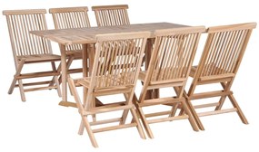 7 pcs conjunto jantar dobrável p/ exterior madeira teca maciça