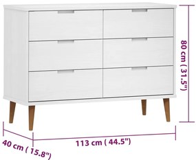 Armário de gavetas MOLDE 113x40x80 cm pinho maciço branco