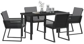 Conjunto de Jantar de Jardim 5 Peças com Almofadas Preto Rattan PE