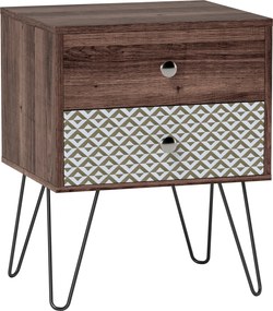 HOMCOM Mesa de Cabeceira com 2 Gavetas Pés de Aço Estilo Boémio Mesa de Cabeceira para Quarto Sala de Estar 45x39x55,5 cm Marrom | Aosom Portugal