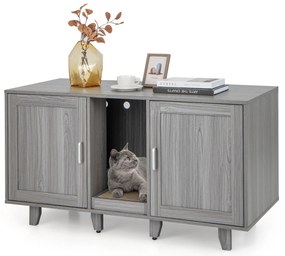 Suporte de TV com caixa de areia para gatos e arranhador para 2 gatos