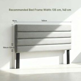 Cabeceira de Cama 140 cm Altura Ajustável em 3 Níveis 106/116/126 cm Estofada em Linho Cinza