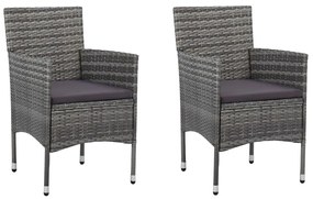 3 pcs conjunto de jantar p/ jardim c/ almofadões vime PE cinza