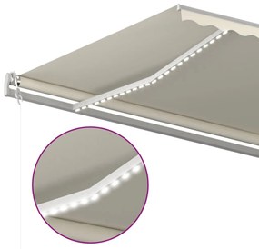 Toldo retrátil manual com LED 6x3 m cor creme