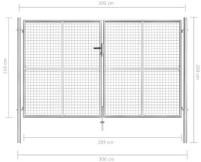 Portão de jardim em aço galvanizado 306x200 cm prateado