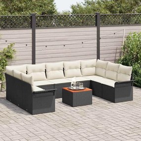 Conjunto de Sofá de Jardim de 10 peças com Almofadas Pretas em Rattan