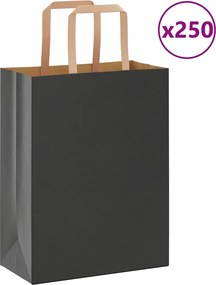 vidaXL Sacos de papel 250 unid com alças preto 21x11x28 cm