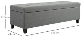 Banco com Arrumação/Baú – Mo – 125x49x41,5 cm – Cinzento – Estofamento