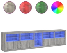 Aparador com luzes LED 283x37x67 cm cinzento sonoma
