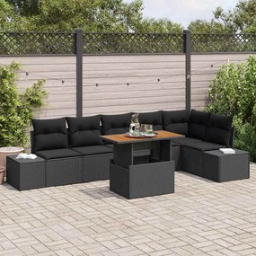 Conjunto de Sofá de Jardim com 7 Peças e Almofadas de Rattan Preto