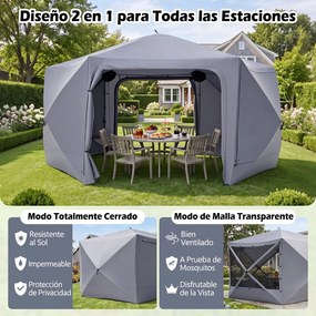 Tenda de Jardim Emergente de Seis Lados, 427 x 427 x 243 cm, Montagem Rápida, Cinzento