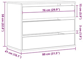 Cómoda com 3 Gavetas - 80x41x58 cm - derivados de madeira - cinzento c