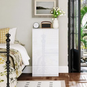 Cómoda com 4 Gavetas de Madeira Cómoda de Dormitório Cómoda Branca Estilo Moderno 55x33x80 cm Branco Brilhante