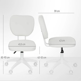Cadeira de Escritório Estofada em PU com Altura Ajustável Sem Braços Cadeira de Estudo Dormitório 46x59x82-92 cm Branco